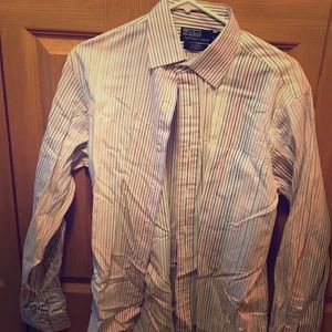 Multi colored striped polo button down party shirt